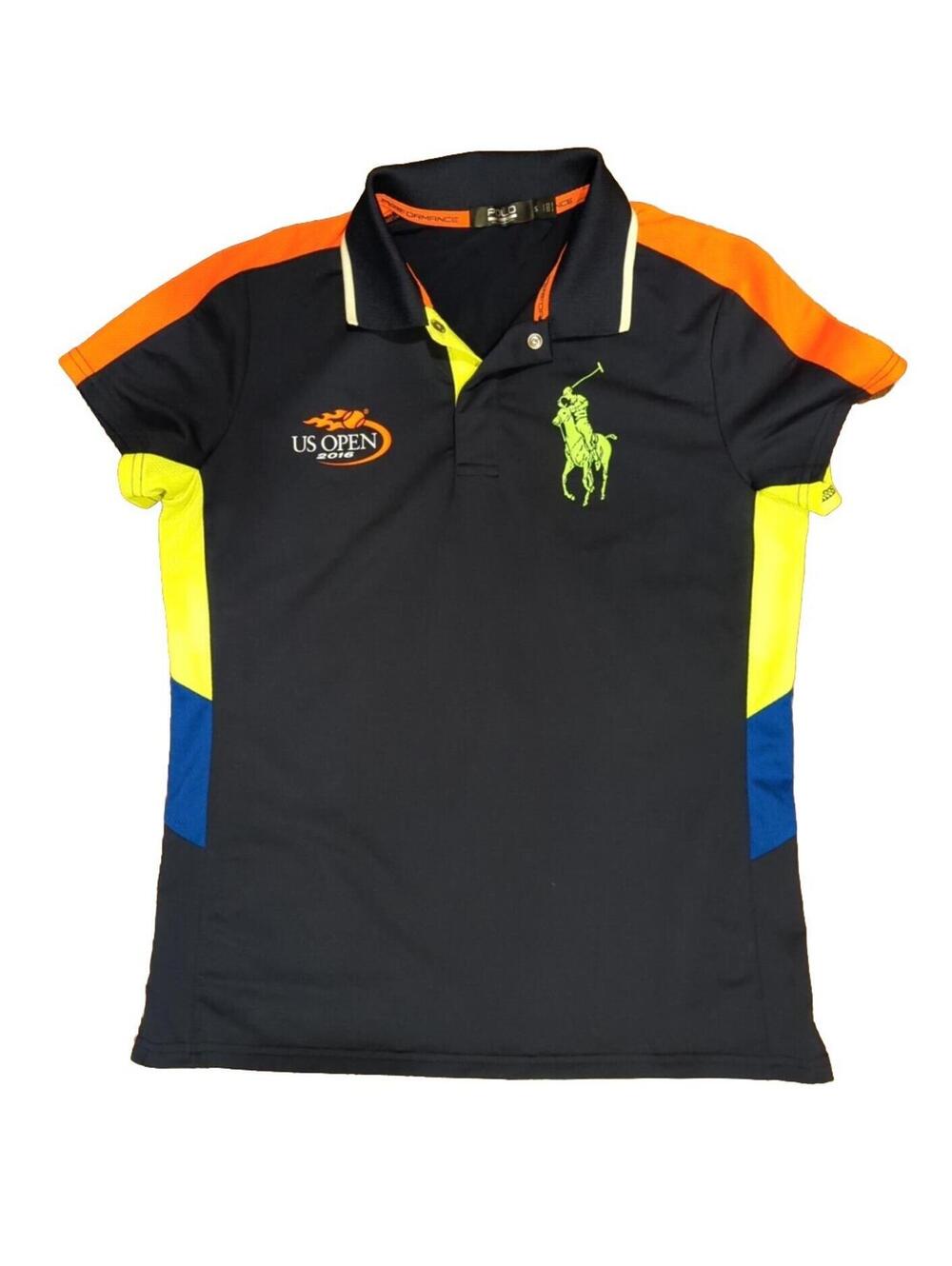 POLO 2016 Big Pony US Open Dri Fit Sport Shirt S Women's Navy Neon Orange Blue